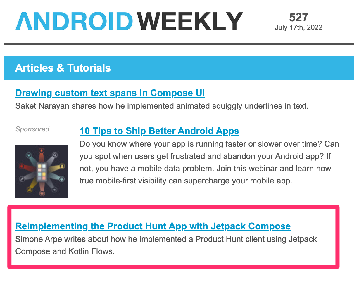 Made it on the Android Weekly